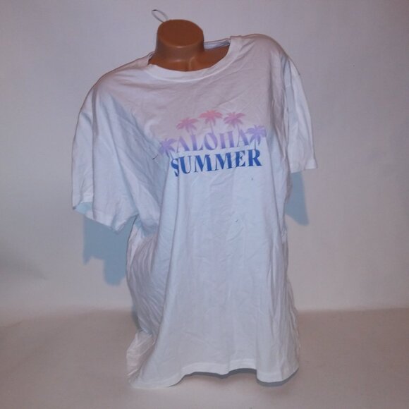 Victoria's Secret PINK T Shirt White Campus Tee Aloha Summer Logo Solid Short Sl - Picture 1 of 8